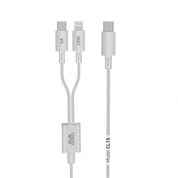 Hızlı Şarj Kablosu: 2si1 Arada Lightning (Apple/iPhone) + Type-C 20W 5A Fast Charger