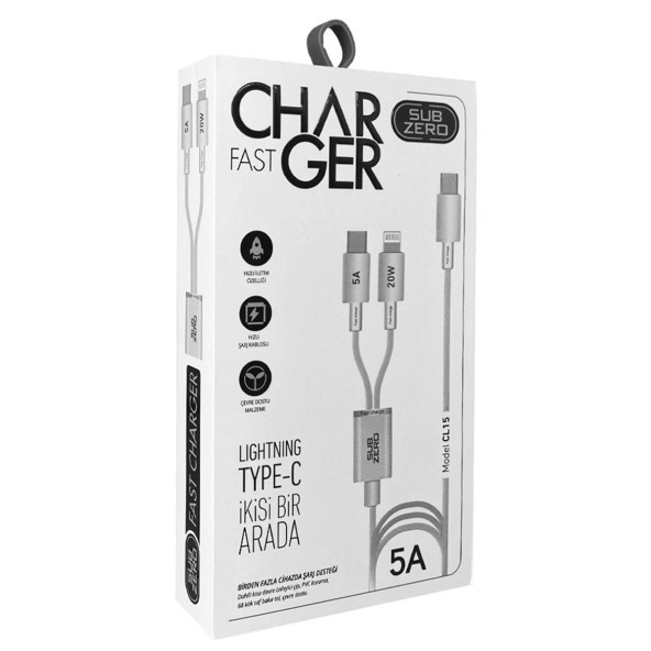 Hızlı Şarj Kablosu: 2si1 Arada Lightning (Apple/iPhone) + Type-C 20W 5A Fast Charger - 3
