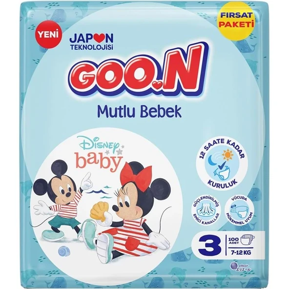 Goon Mutlu Bebek Bebek Bezi Beden:3 (7-12Kg) Midi 100 Adet Fırsat Pk ürün görseli