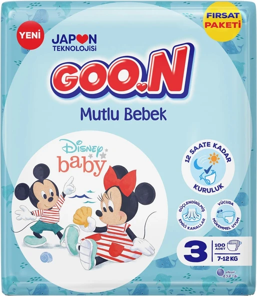 Goon Mutlu Bebek Bebek Bezi Beden:3 (7-12Kg) Midi 100 Adet Fırsat Pk
