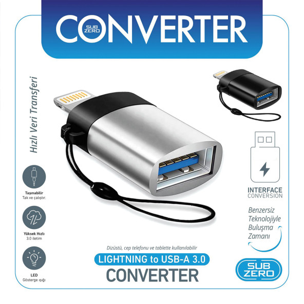Apple iPhone İçin Çevirici Metal USB OTG Dönüştürücü Subzero Converter USB 3.0 Data Transfer