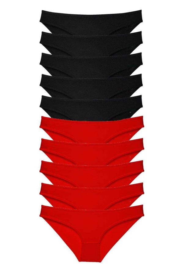 TOPTANBULURUM 10 adet Süper Eko Set Likralı Kadın Slip Külot Siyah Kırmızı