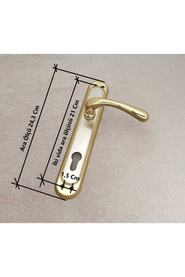Kumru Titanyum Saten Aynalı Yale Çelik Kapı Kolu + Kapı Babası Sağ Basar Tek Yön - Resim 3