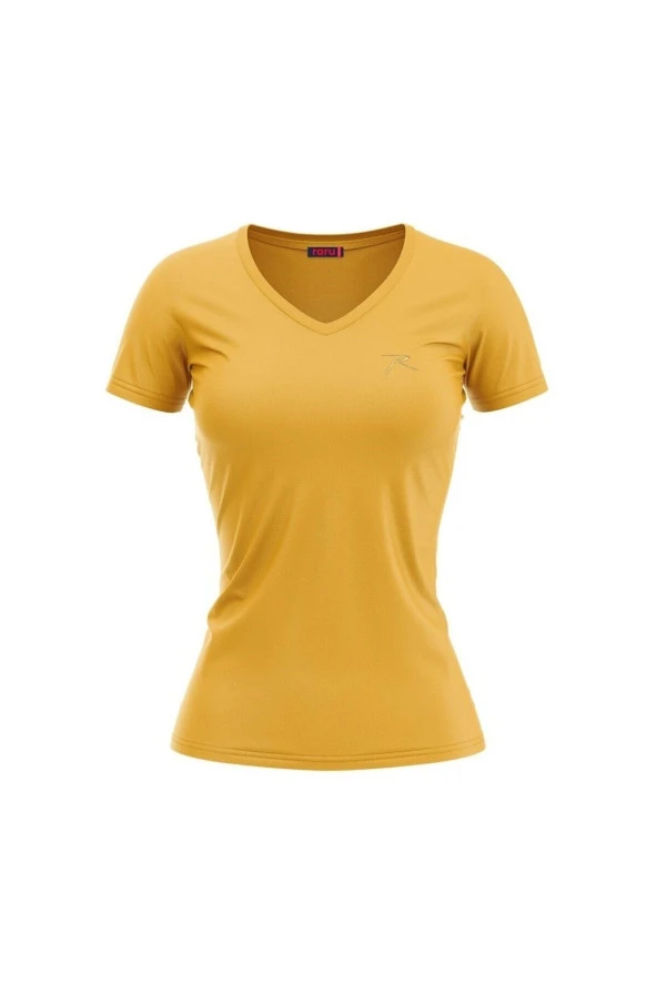 Raru MULIER Kadın Pamuklu Sarı Günlük T-shirt