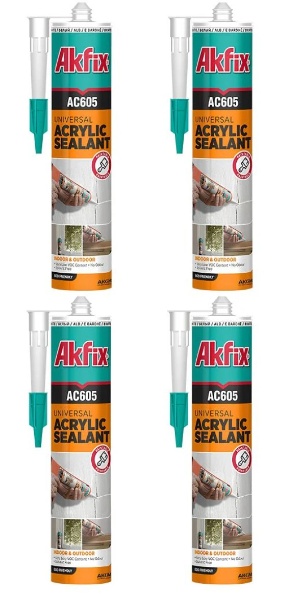 Akfix 4 Adet Genel Amaçlı Beyaz Akrilik Mastik 500 Ml AC605