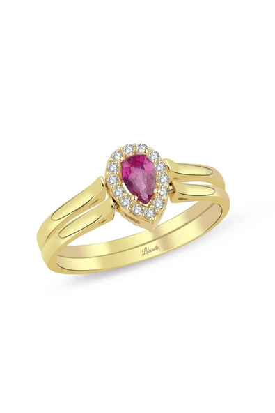 Özel Döndürülebilir Kırmızı Ve Yeşil Damla Taşlı Altın Yüzük