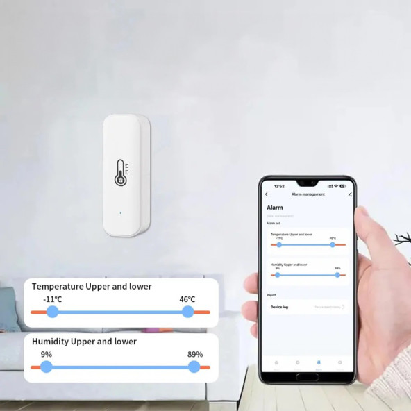 Akıllı WiFi Bağlantılı Pilli Ev Sıcaklık Ve Nem Sensörü