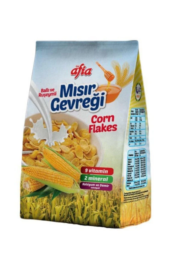 AFİA Gül Ballı Ve Ruşeymli Mısır Gevreği Corn Flokes 450 Gram Gimdes Helal Sertifikalı