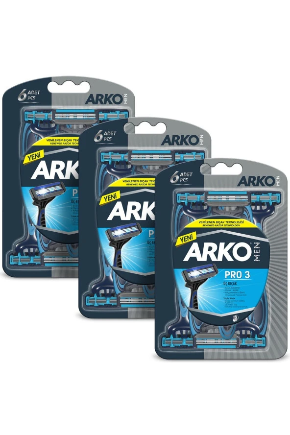 ARKO MEN Men 3 Adet T3 Tıraş Bıçağı 6'Lı (3 X 6'Lı Paket)