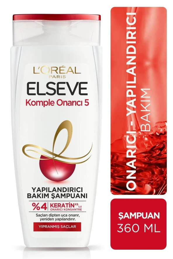 ELSEVE Komple Onarıcı 5 Yıpranmış Saçlar Için Keratinxs Içeren Yapılandırıcı Bakım Şampuanı 360 Ml