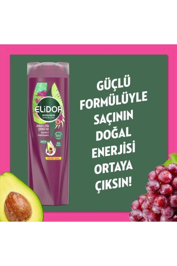 ELİDOR Doğanın Enerjisi Saç Bakım Şampuanı Avokado Ve Üzüm Çekirdeği Yağı Güçlendirici & Parlaklık K - 4