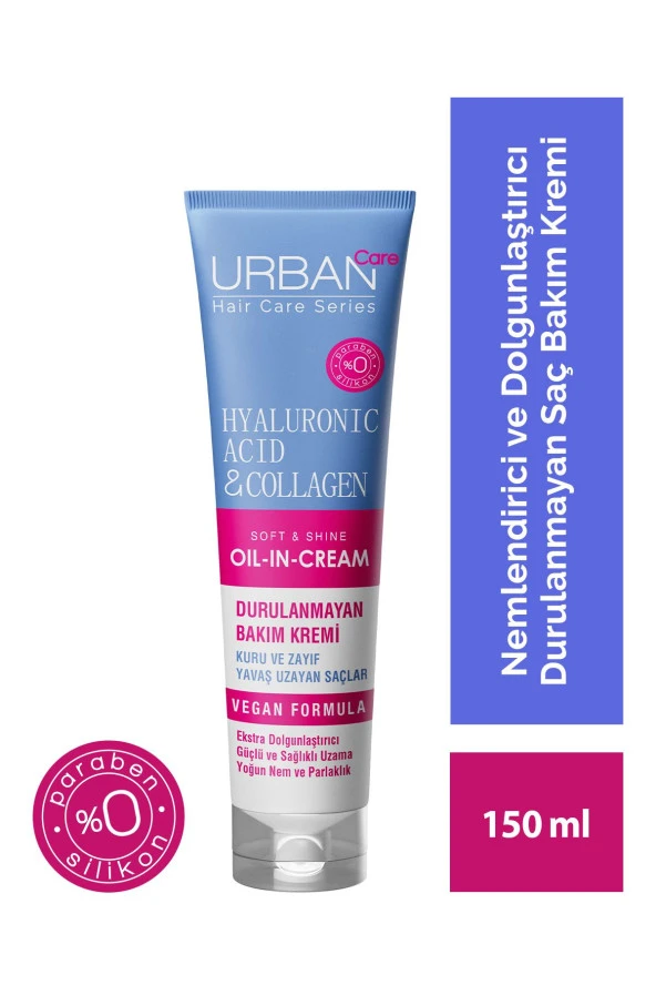 URBAN CARE Hyaluronik Asit&Kolajen Kuru Ve Cansız Saçlara Özel Durulanmayan Bakım Kremi-Vegan-150 Ml