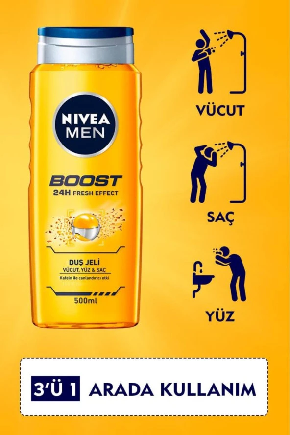 NİVEA Men Boost Banyo Ve Duş Jeli 500 Ml - Resim 2