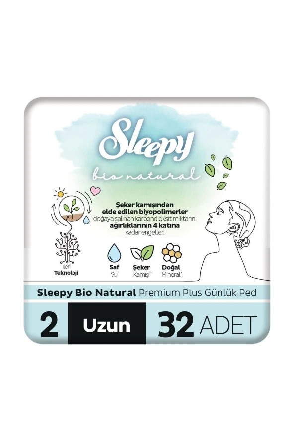 SLEEPY Bio Natural Premium Plus Günlük Ped Uzun 32 Adet Ped