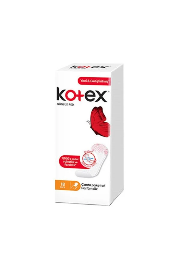 KOTEX Ince Günlük Ped Parfümsüz 18 Li ürün görseli 1