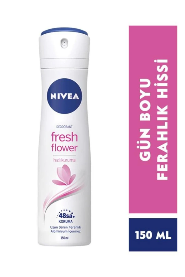 NİVEA Kadın Sprey Deodorant Fresh Flower 150 Ml, 48 Saat Koruma, Hızlı Kuruma, Taze Çiçek Kokusu