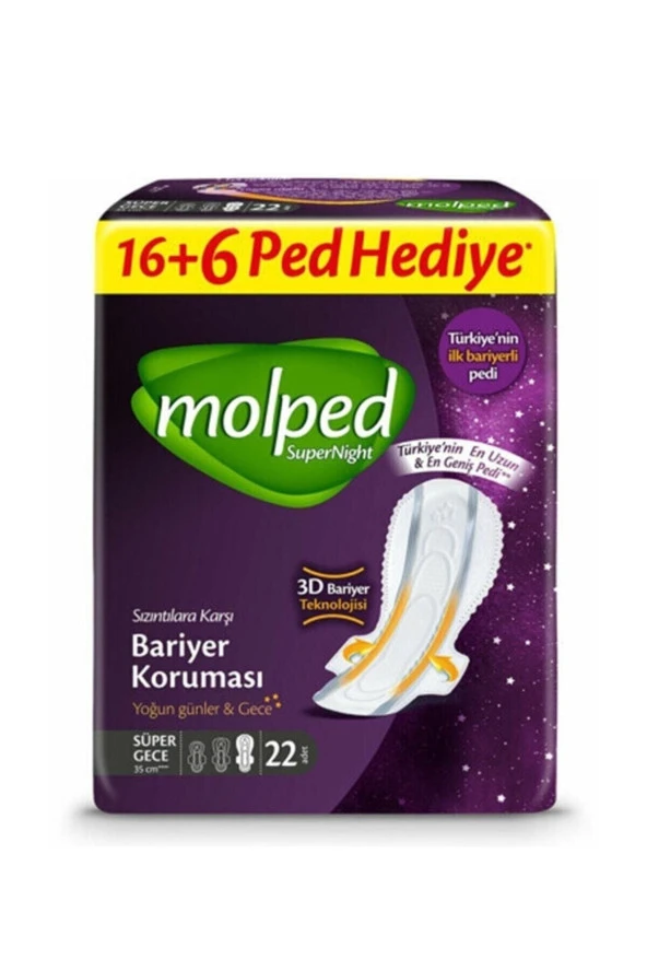 MOLPED Süper Gece (16+6 Ped Hed.) Yoğun Ped 22’Li