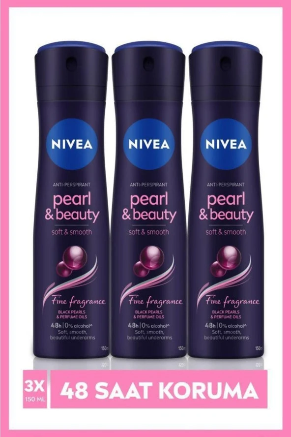 NİVEA Kadın Sprey Deodorant Pearl&Beauty Fine Fragrance,48 Saat Anti-Perspirant Koruma 150Mlx3 Adet ürün görseli