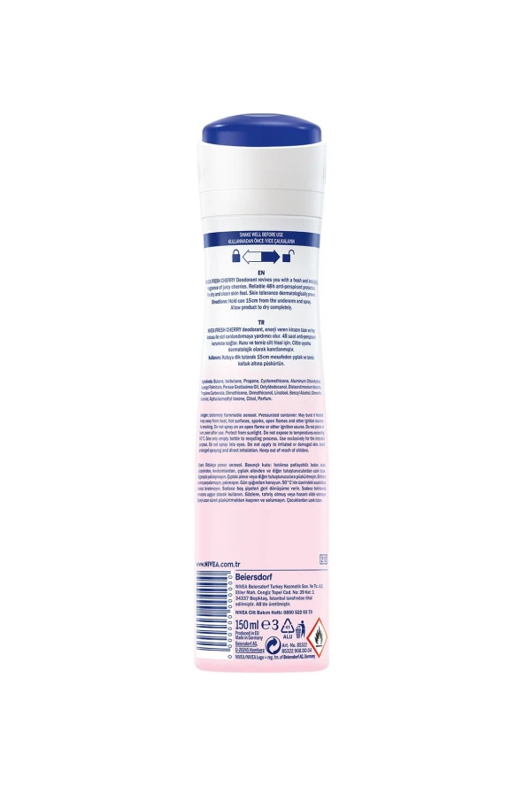 NİVEA Kadın Sprey Deodorant Fresh Cherry, 48 Saat Anti-Perspirant Koruma, 150 Ml X3 Adet, - 1
