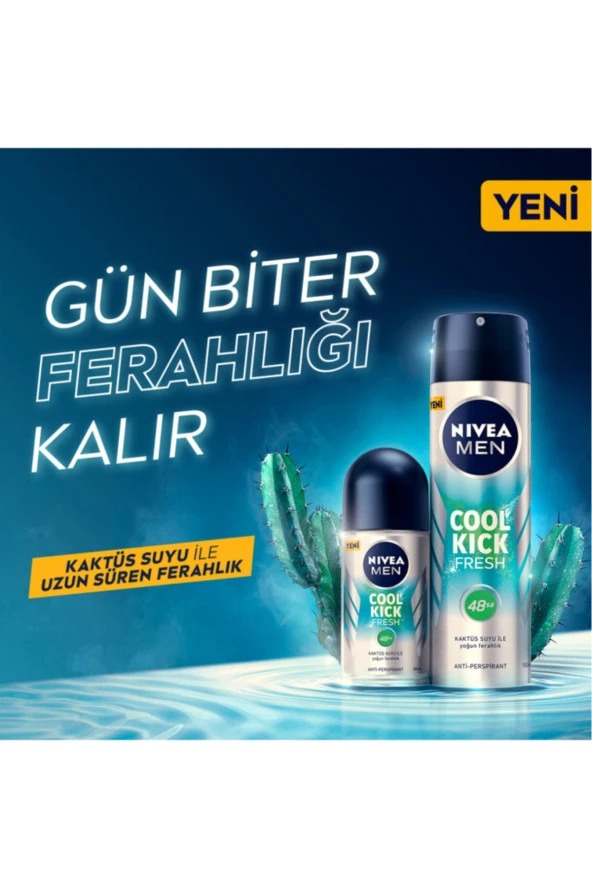 NİVEA Men Erkek Sprey Deodorant Cool Kıck Fresh 150Ml, 48 Saat Koruma, Yoğun Ferahlık