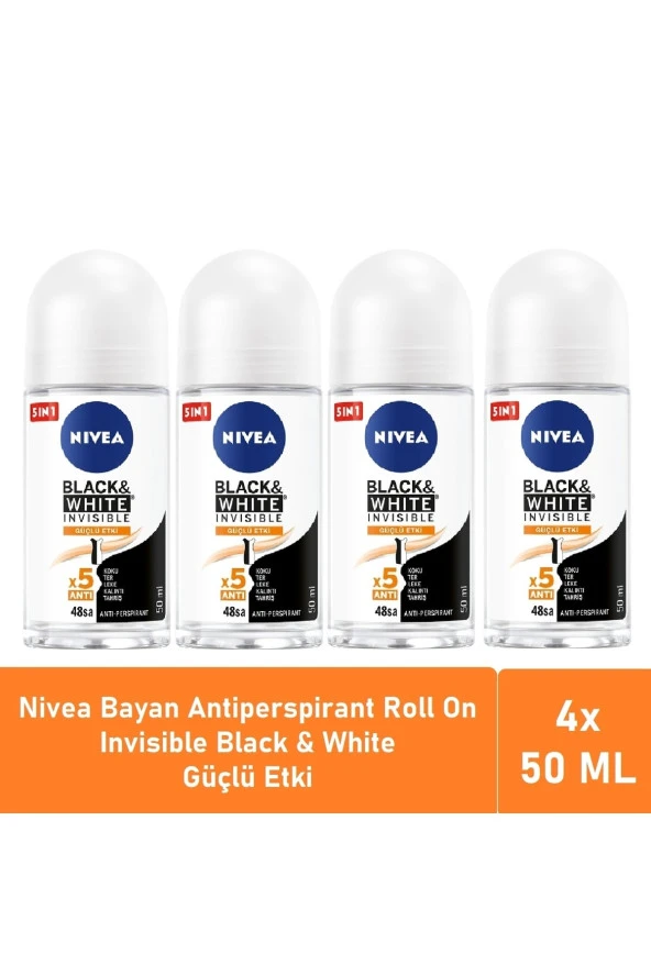 NİVEA Roll On Invisible Black White Güçlü Etki 50 Ml - 4'Lü Avantaj Paketi