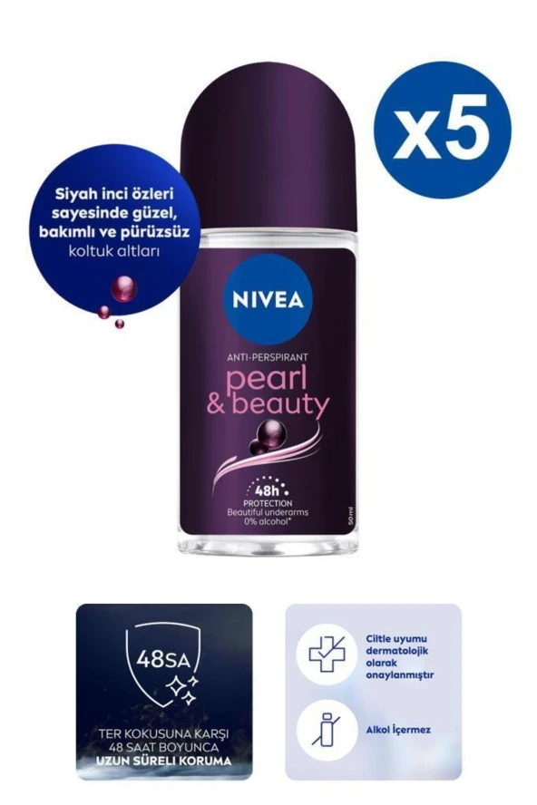 NİVEA Pearl&Beauty Black Roll-On 50Ml X5