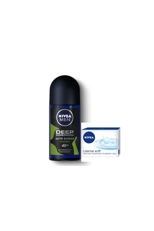 NİVEA Men Deep Dimension Amazonia Roll-On 50Ml+ Creme Soft Sabun 100 Gr Set