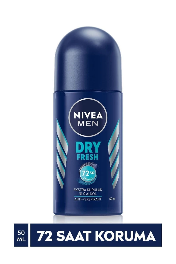 NİVEA Men Erkek Roll-On Deodorant Dry Fresh 50 Ml,72 Saat Koruma,Ekstra Kuruluk,Alkol İçermez