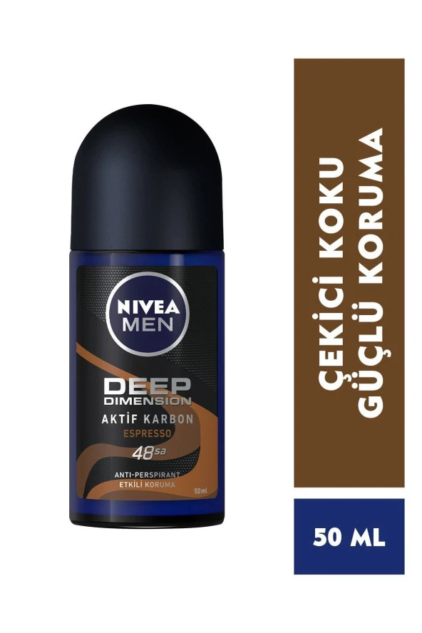 NİVEA Men Erkek Roll-On Deodorant Deep Dimension Espresso 50 Ml,48 Saat Anti-Perspirant Koruma