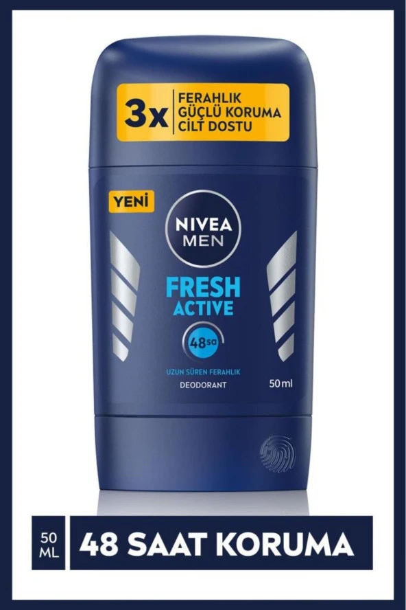 NİVEA Men Erkek Stick Deodorant Fresh Active 50Ml, Ter Kokusuna Karşı 48 Saat Deodorant Koruması