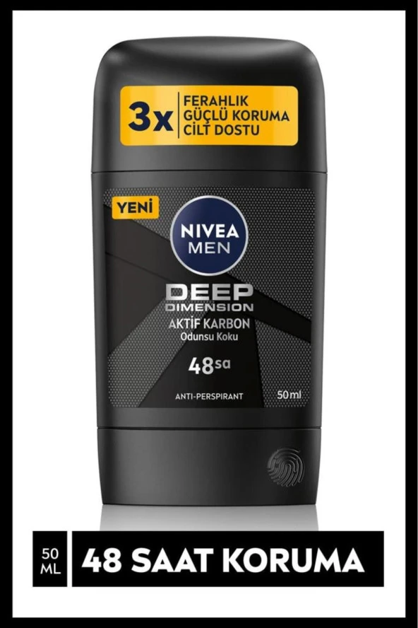 NİVEA Men Erkek Stick Deodorant Deep Dimension 50 Ml, 48 Saat Anti-Perspirant Koruma