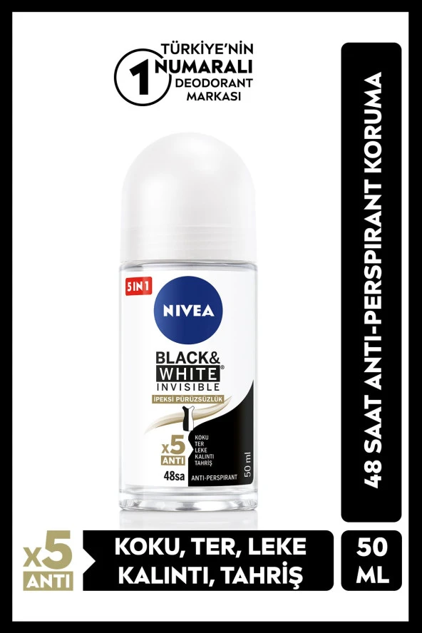 NİVEA Black&White Invisible Ipeksi Pürüzsüz Roll-On Kadın 50Ml