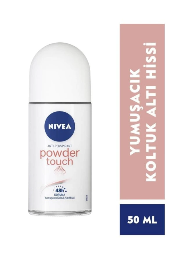 NİVEA Kadın Roll-On Deodorant Powder Touch 50 Ml, 48 Saat Anti-Perspirant Koruma, Pudra İçeriği