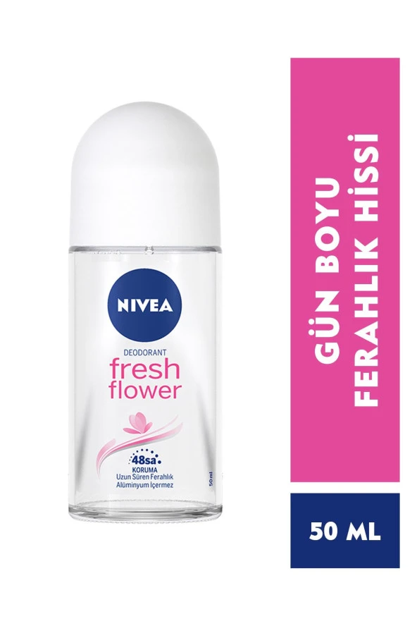 NİVEA Kadın Roll On Deodorant Fresh Flower,48 Saat Deodorant Koruması,50Ml,Taze Çiçek Kokusu