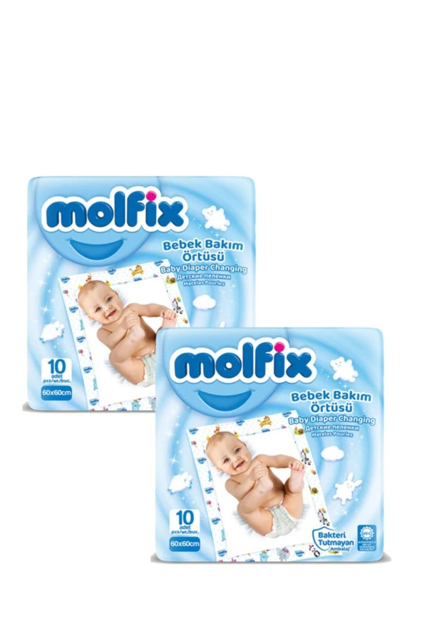 MOLFİX Bebek Bakım Örtüsü 60X60 Cm 10 Adet X 2 Paket