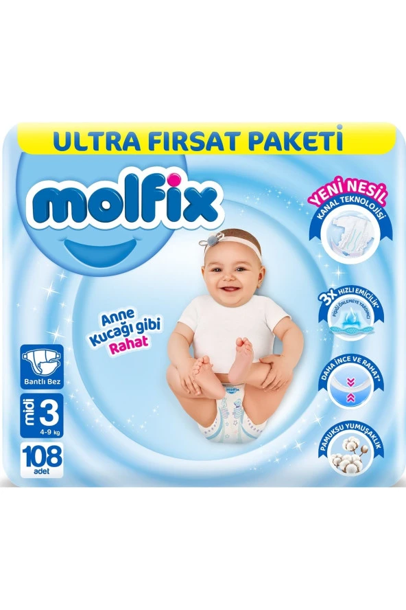 MOLFİX Bebek Bezi Ultra Fırsat Paketi Midi 3 No 108 Li