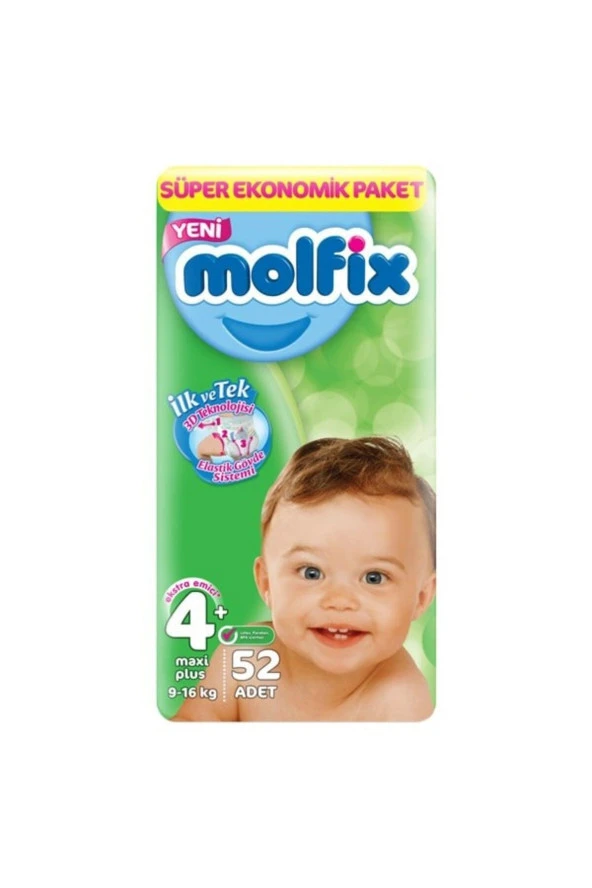 MOLFİX Bebek Bezi 4+ Beden Maxi Plus Dev Ekonomik Paket 52 Adet