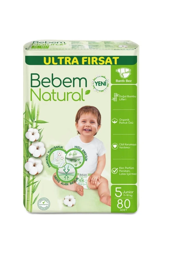 BEBEM NATURAL Bebek Bezi 5 Beden Junıor Aylık Ultra 1 paket