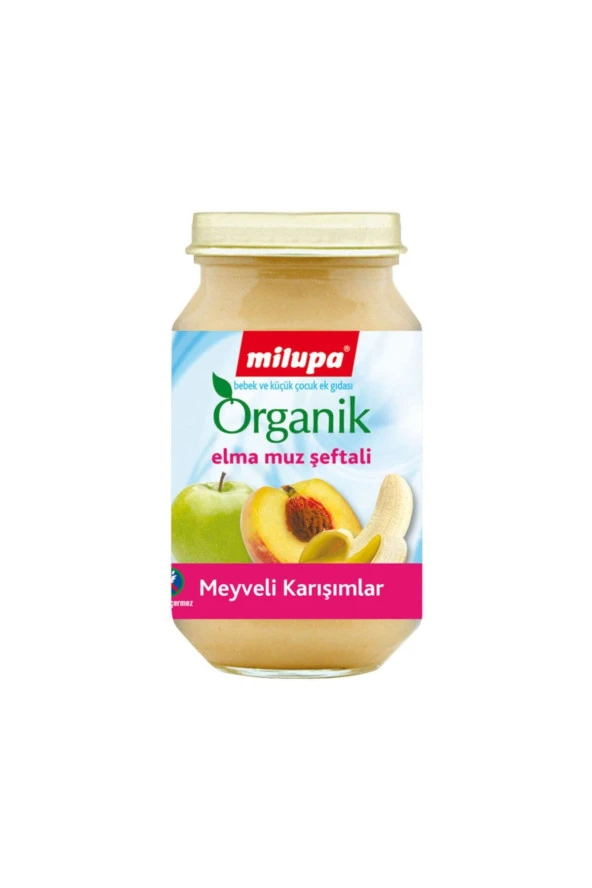 MİLUPA Organik Kavanoz Maması Elma Muz Şeftali 200 Gr.