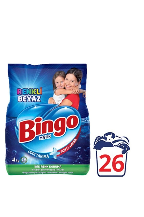BİNGO Matik Toz Çamaşır Deterjanı Renkli & Beyaz 26 Yıkama (4 Kg) ürün görseli