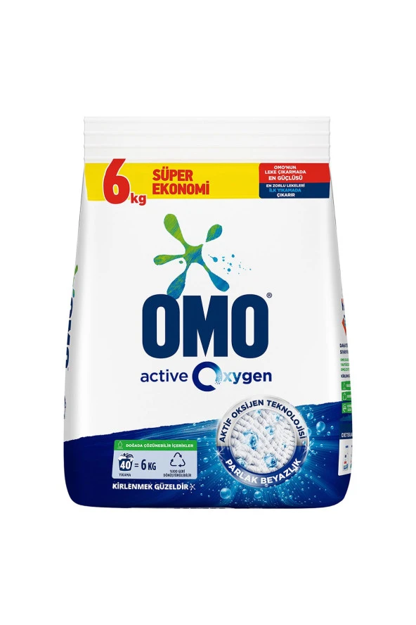 OMO Active Oxygen Toz Çamaşır Deterjanı Beyazlar I?Çin Leke Çıkarıcı 6 Kg