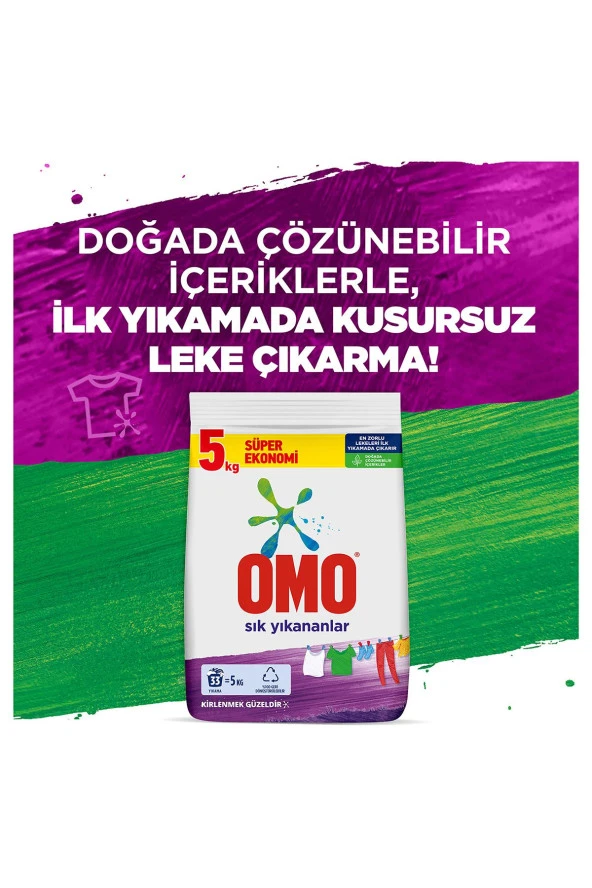 OMO Toz Çamaşır Deterjanı Sık Yıkananlar Zorlu Lekeleri I?Lk Yıkamada Çıkarır 5 Kgx1 - Resim 3