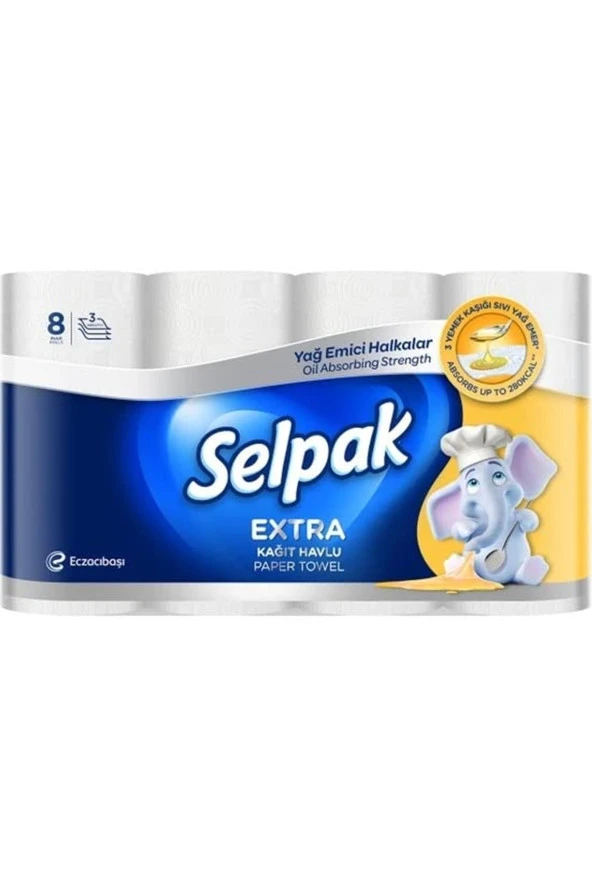 SELPAK Extra Yağ Emici Kağıt Havlu, 8 Adet, 1 Paket