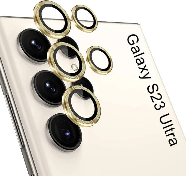 Samsung Galaxy S23 Ultra Kamera Lens Koruyucu (GOLD)