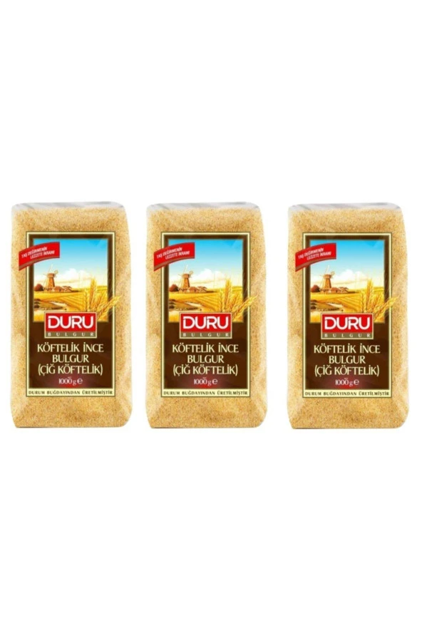 DURU Köftelik Ince Bulgur (Çiğköftelik) 1 Kg X 3 Adet