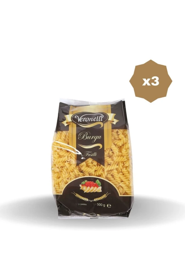 VERONELLİ Veronelli Burgu Makarna 500 Gr X 3 Adet