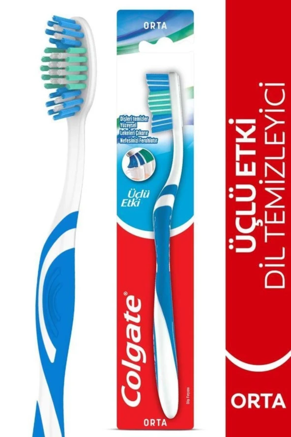 COLGATE Üçlü Etki Dil Temizleyicili Arka Dişlere Uzanan Orta Diş Fırçası