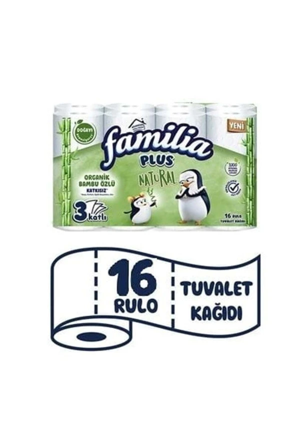 FAMİLİA Plus Natural Organik Bambu Özlü 3 Katlı Tuvalet Kağıdı 16 Lı Paket