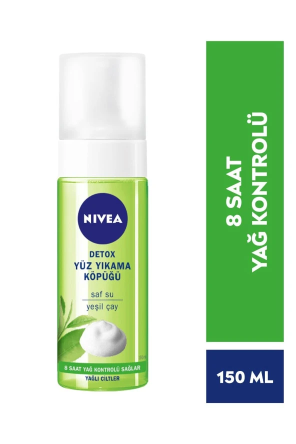 NİVEA Detox Yüz Yıkama Köpüğü 150Ml, 8 Saat Yağ Kontrolü, Gözenek Arındırıcı, Yağlı Ciltler İçin