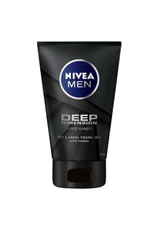 NİVEA Men Deep Dimension Yüz Ve Sakal Temizleme Jeli 100 Ml,Aktif Karbon İçeriği İle Arındırıcı Etki